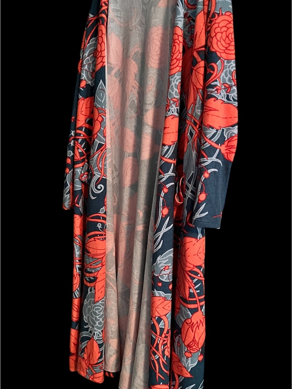 LuLaRoe Navy Cardigan with Coral Floral Motif